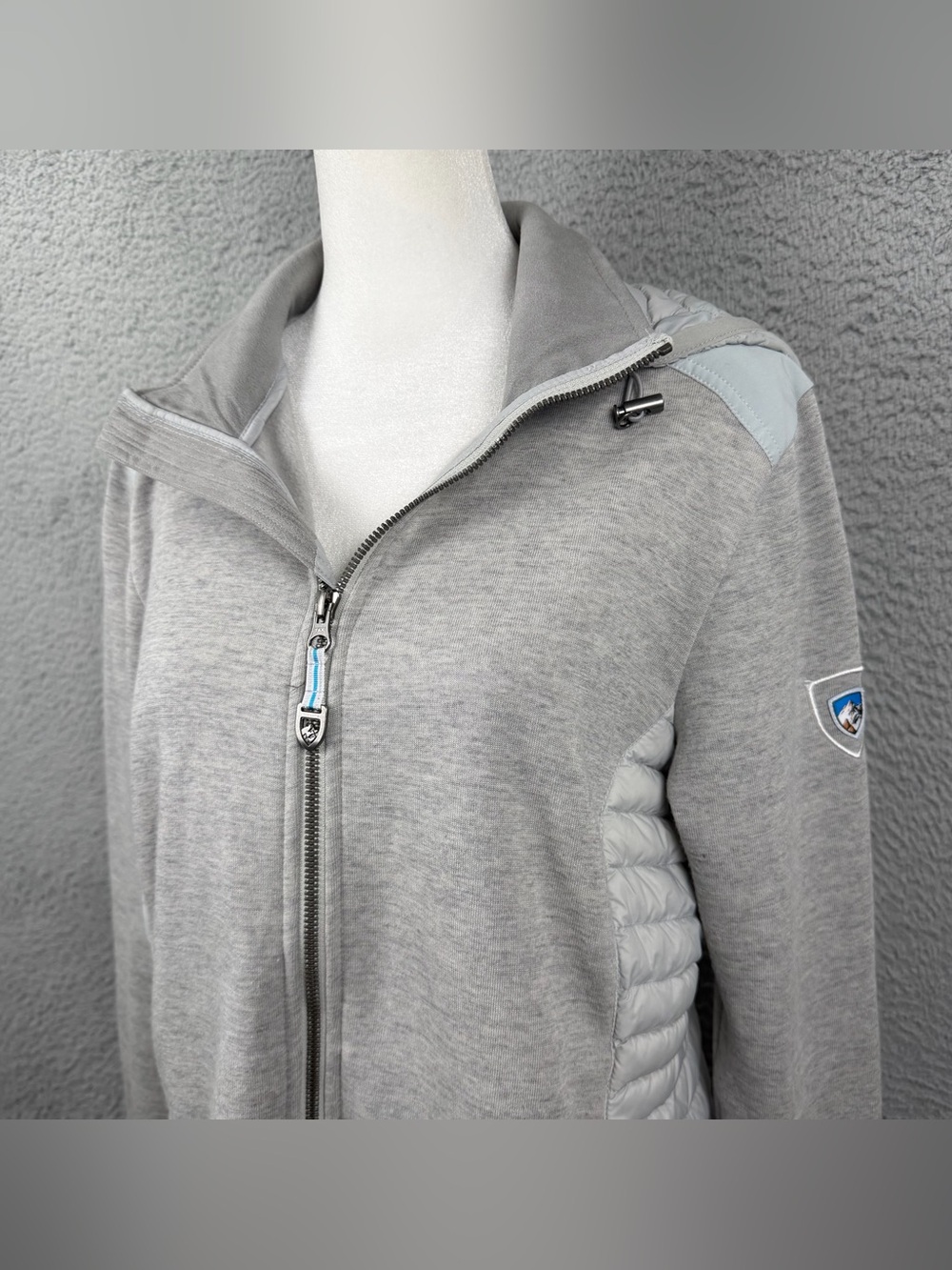 KUHL Alaskar Hoodie Womens Medium Grey Full Zip Goose Down Logo Outdoors